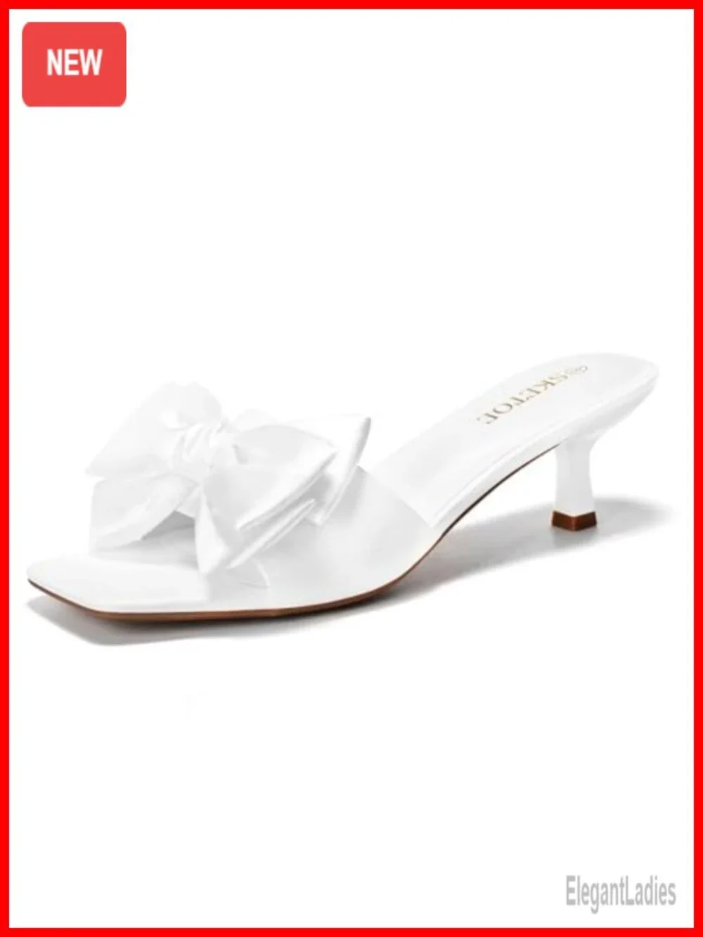 Kitten Heel Sandals 2 Inch Bow Square Open Toe Faux Leather Ankle Strap